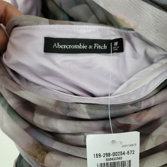 Abercrombie Mesh Asymmetrical Off-The-Shoulder Draped Maxi Dress Floral Medium - Picture 6 of 9